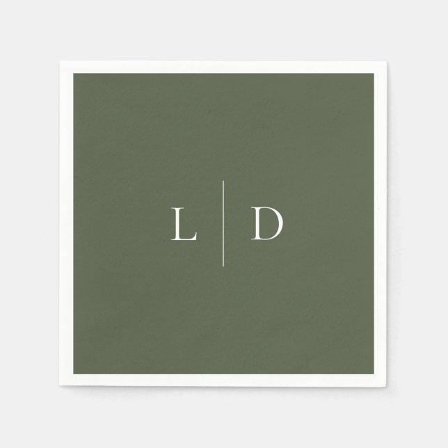 Olive Green Elegant Minimalist Monogram Wedding Napkins (Front)