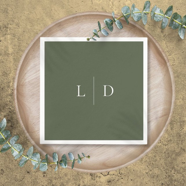 Olive Green Elegant Minimalist Monogram Wedding Napkins (Olive Green Elegant Minimalist Monogram Wedding Napkins)