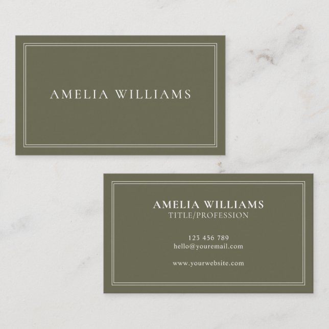 Olive Green Elegant Minimalist Professional Business Card (Front/Back)