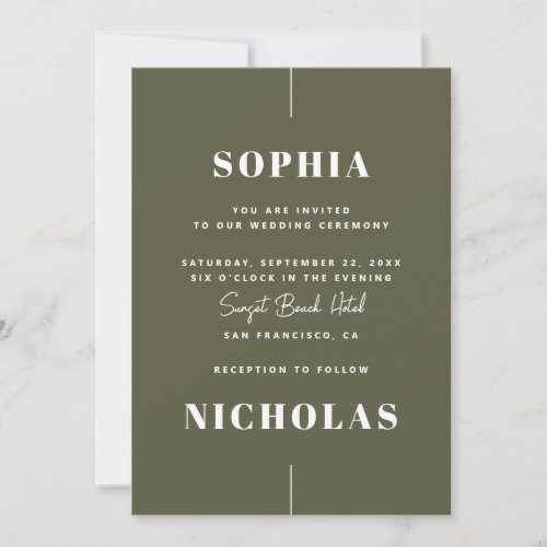 Olive green Elegant minimalist wedding QR Code Invitation