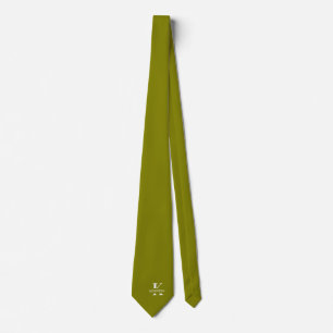 Olive Green Elegant Monogram + Name Neck Tie