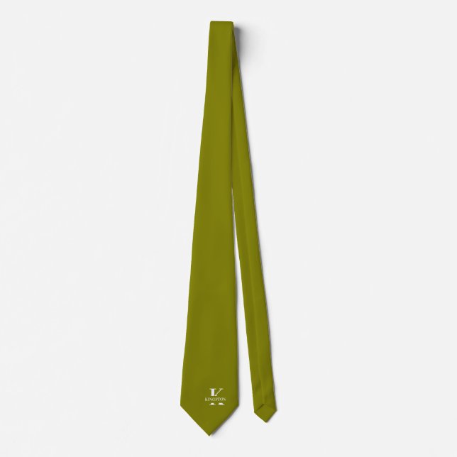Olive Green Elegant Monogram + Name Neck Tie (Front)