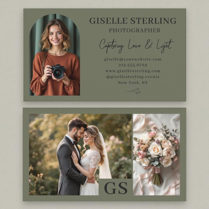 Olive Green Elegant Photo Script Professional Business Card