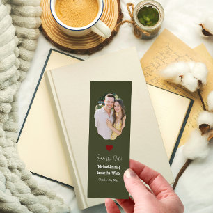 Olive Green Elegant Photo Wedding Save The Date Bookmarks