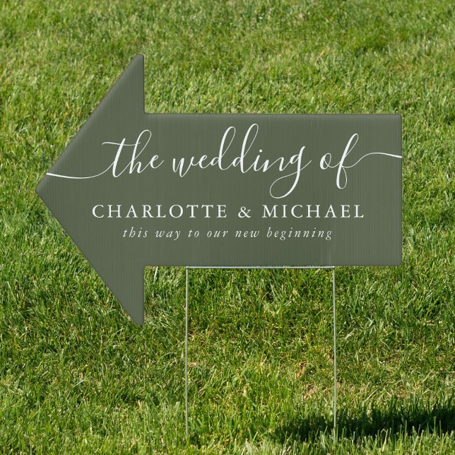 Olive Green Elegant Script Wedding This Way Arrow Sign (Olive Green Elegant Script Wedding This Way Arrow Sign
)