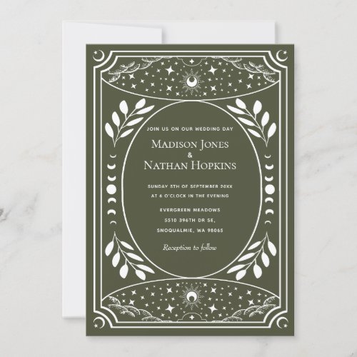 Olive Green Elegant Tarot Card Wedding 