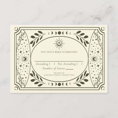 Olive Green Elegant Tarot Card Wedding RSVP
