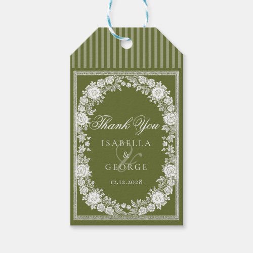 Olive Green Elegant Wedding Doily Lace Thank you Gift Tags