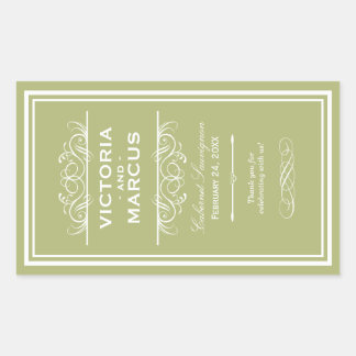 Olive Green Elegant Wedding Monogram Wine Bottle Rectangular Sticker