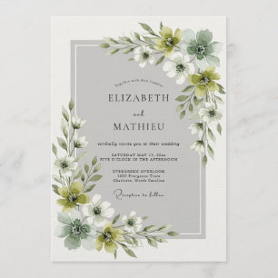 Olive Green Ethereal Floral Wedding Invitation