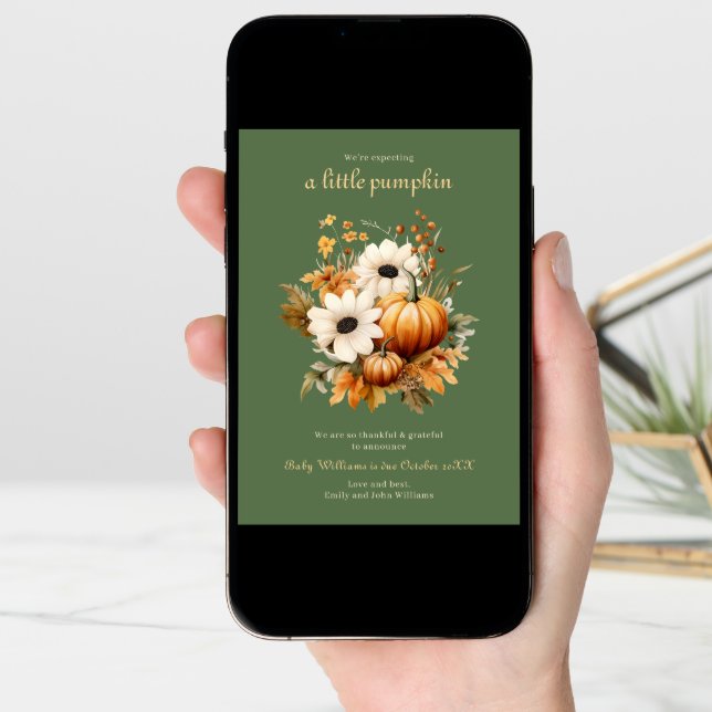 Olive Green Expecting A Little Pumpkin Pregnancy Announcement (Front Digital)