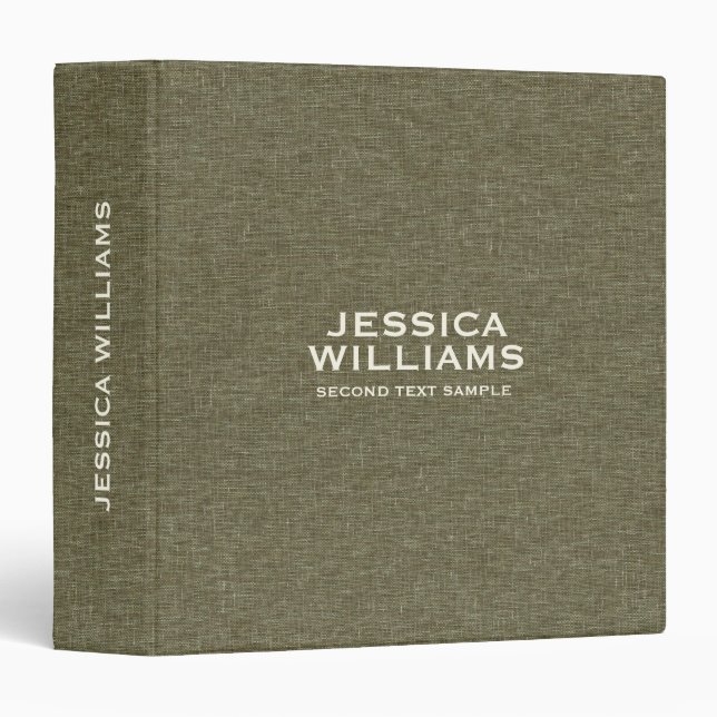 Olive Green Fabric Texture Beige Typography 3 Ring Binder (Front/Spine)