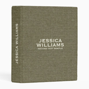 Olive Green Fabric Texture Beige Typography Mini Binder