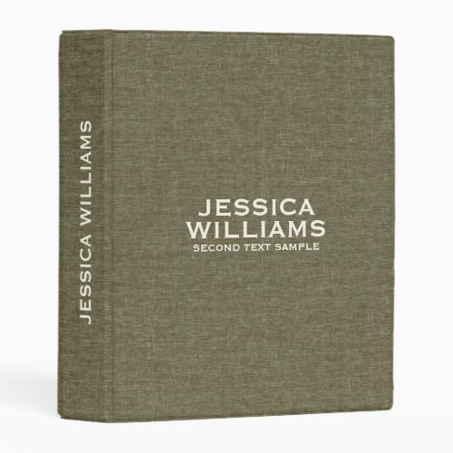 Olive Green Fabric Texture Beige Typography Mini Binder
