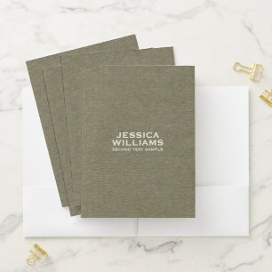 Olive Green Fabric Texture Beige Typography Pocket Folder