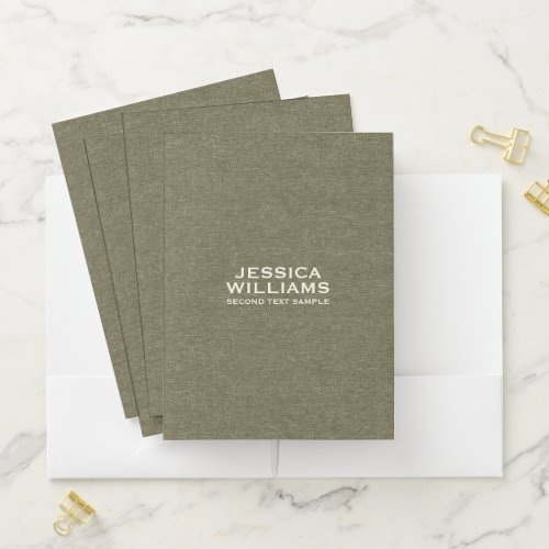 Olive Green Fabric Texture Beige Typography Pocket Folder