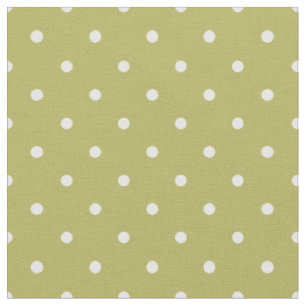 Olive Green Fabric With White Polka Dots Spots
