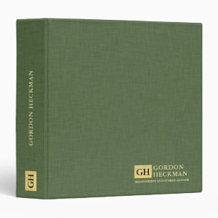Olive Green Faux Linen Texture Custom Monogram 3 Ring Binder