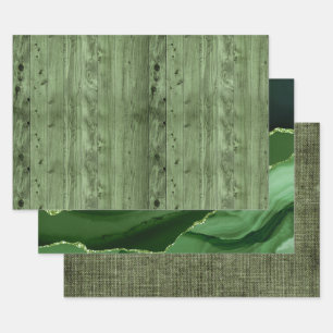 Olive Green Faux Wood Wrapping Paper Sheets