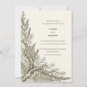 Olive Green Fern Botanical Wedding Invitation