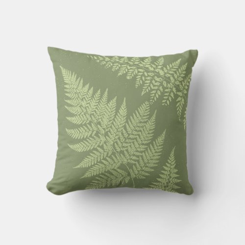 Olive green fern throw pillow