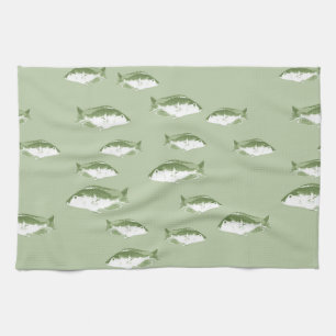 Olive green fish kitchen towel