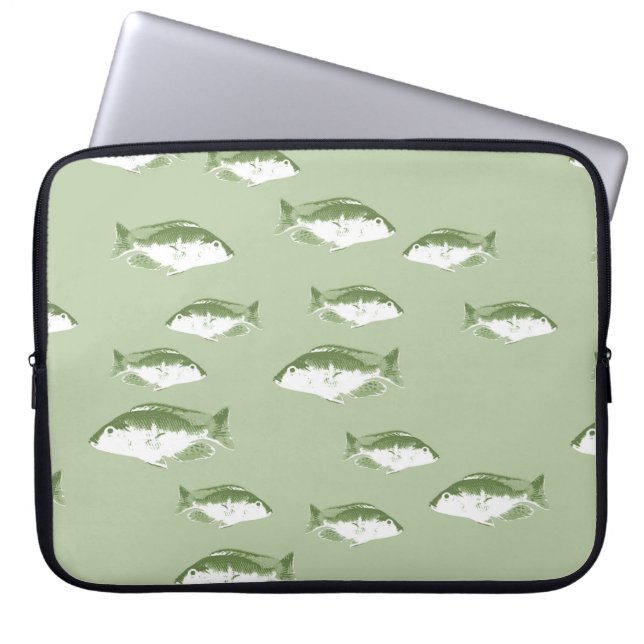Olive green fish laptop sleeve (Front)