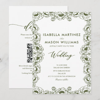 olive green floral chinoiserie garden wedding invitation