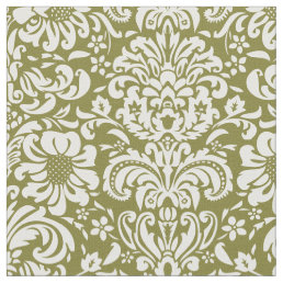 Olive Green Floral Damask Fabric