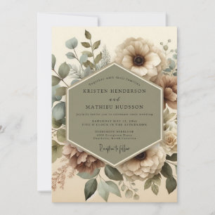 Olive Green Floral Elegance Wedding Invitation
