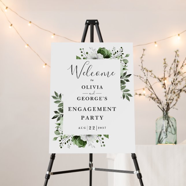 Olive Green Floral Engagement Party Welcome Sign (In Situ (Stand))