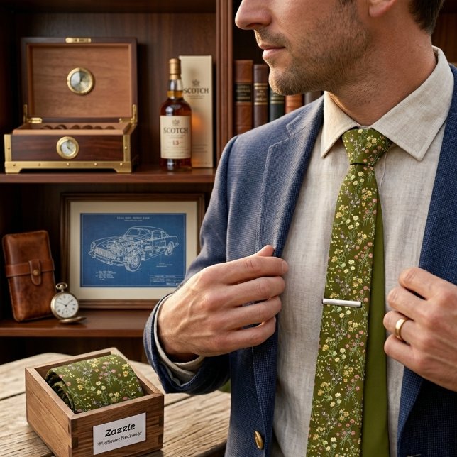 Olive Green Floral Grace Elegance Neck Tie (Creator Uploaded)