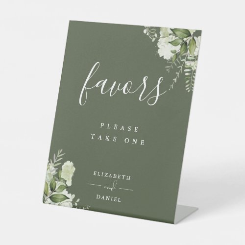 Olive Green Floral Greenery Favors Table Pedestal Sign