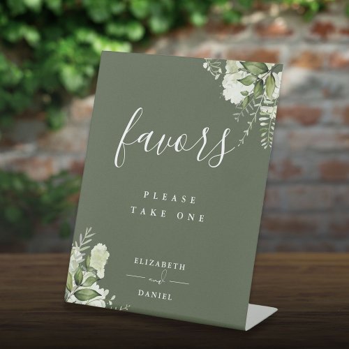 Olive Green Floral Greenery Favors Table Pedestal Sign