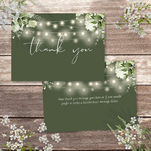 Olive Green Floral Greenery String Lights Thank You Card