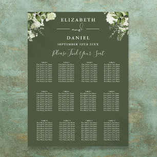 Olive Green Floral Greenery Wedding Seating Chart