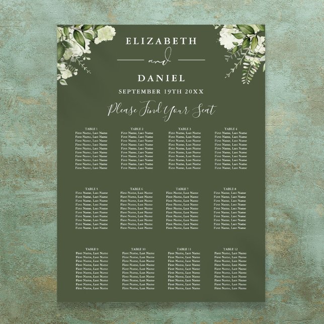 Olive Green Floral Greenery Wedding Seating Chart (Olive Green Floral Greenery Wedding Seating Chart)