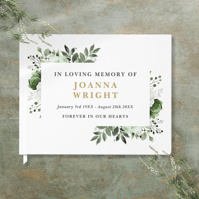Olive Green Floral In Loving Memory Funeral Guest Book (Olive Green Floral In Loving Memory Funeral Guest Book)