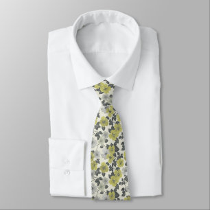 Olive Green Floral Neck Tie