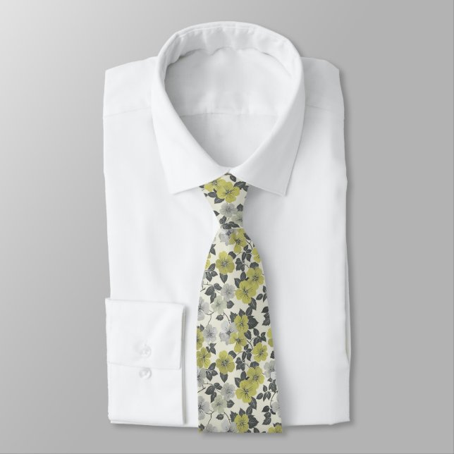 Olive Green Floral  Neck Tie (Tied)