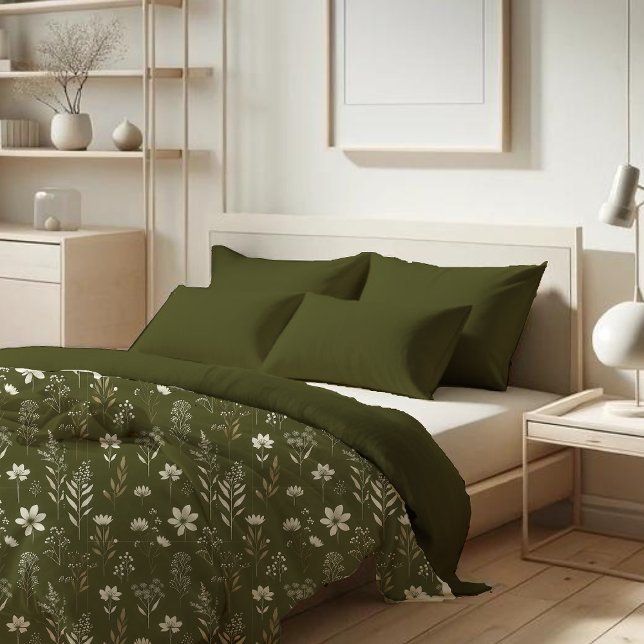 Olive Green Floral Pattern Duvet Cover (Olive green Floral Pattern)