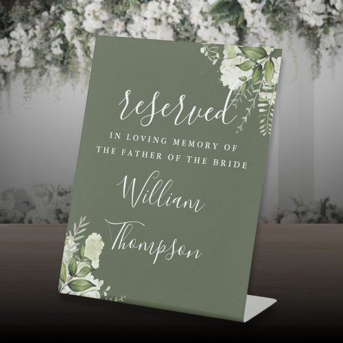 Olive Green Floral Reserved Father Mother Memorial Pedestal Sign