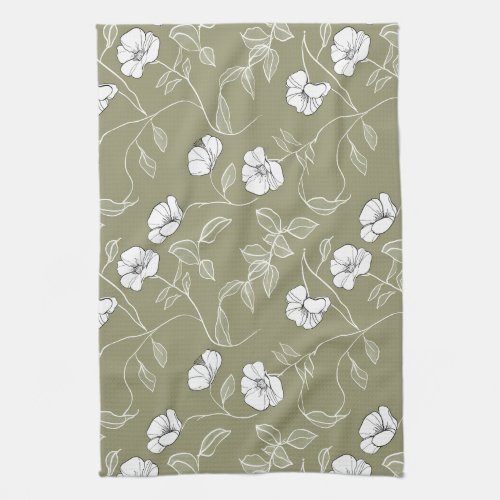 Olive green floral simple flower kitchen towel