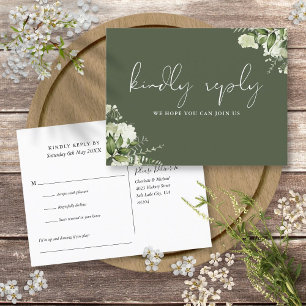 Olive Green Floral Song Request RSVP Postcard