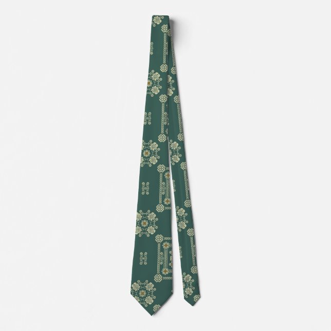 Olive Green Floral Tatreez Henna Thobe Dress Neck Tie (Front)