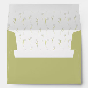Olive green floral tulips bloom wedding envelope