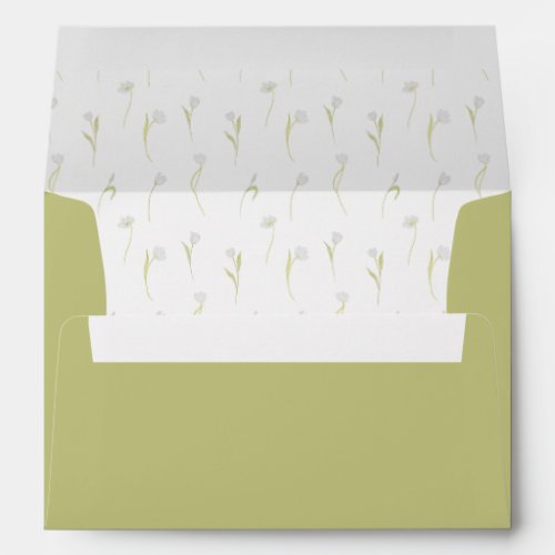 Olive green floral tulips bloom wedding envelope