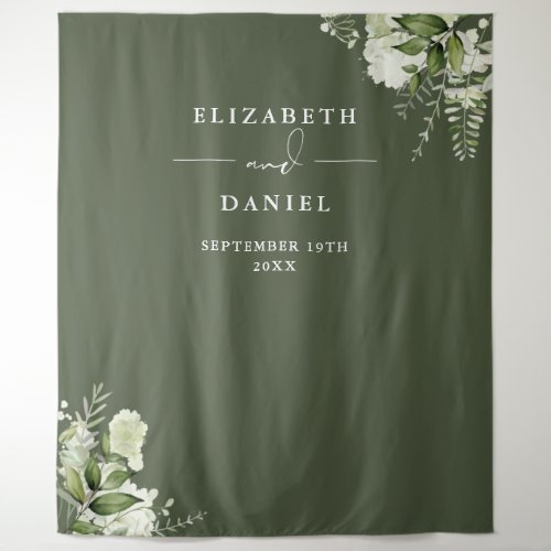 Olive Green Floral Wedding Photo Booth Backdrop