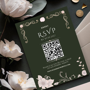 Olive Green Floral Wedding RSVP Card