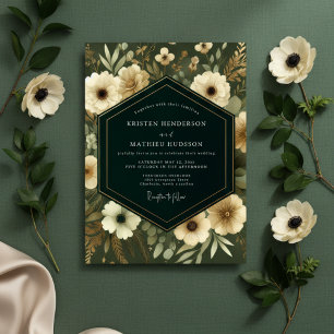Olive Green Floral Whimsical Wedding Invitation